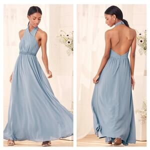 Lulu's Don't Let Go Slate Blue Halter Maxi Dress